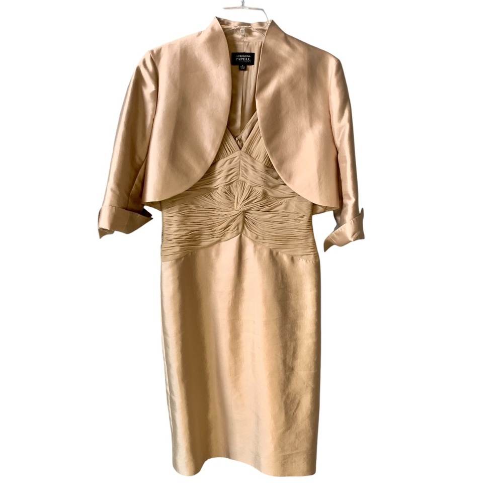 Adrianna Papell Dress Silk Champagne Beige Size 6